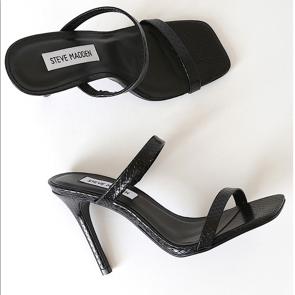 Steve Madden Michele Black Snake High Heel Sandals - Picture 6 of 7